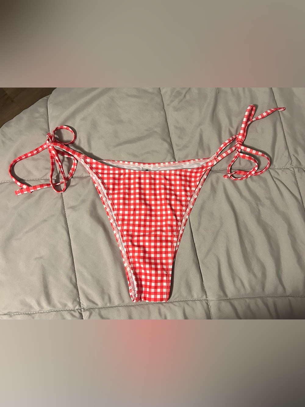 Zaful Red Gingham Tie-Side Bikini Bottom